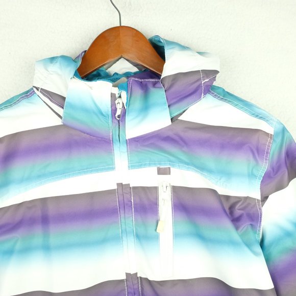Ocean Pacific Womens Winter Jacket White Purple Striped Vintage Hooded 90s - Picture 2 of 12